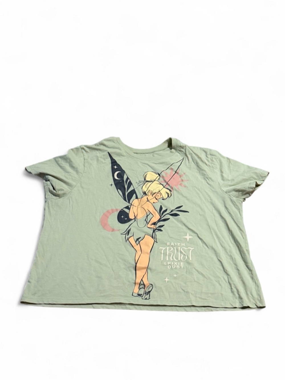 Disney Tinker Bell Crop Top - Sage Green with Navy & Pink Accents